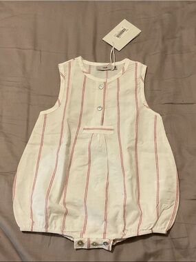 Tior White Baby Bubble Romper with Red Stripes